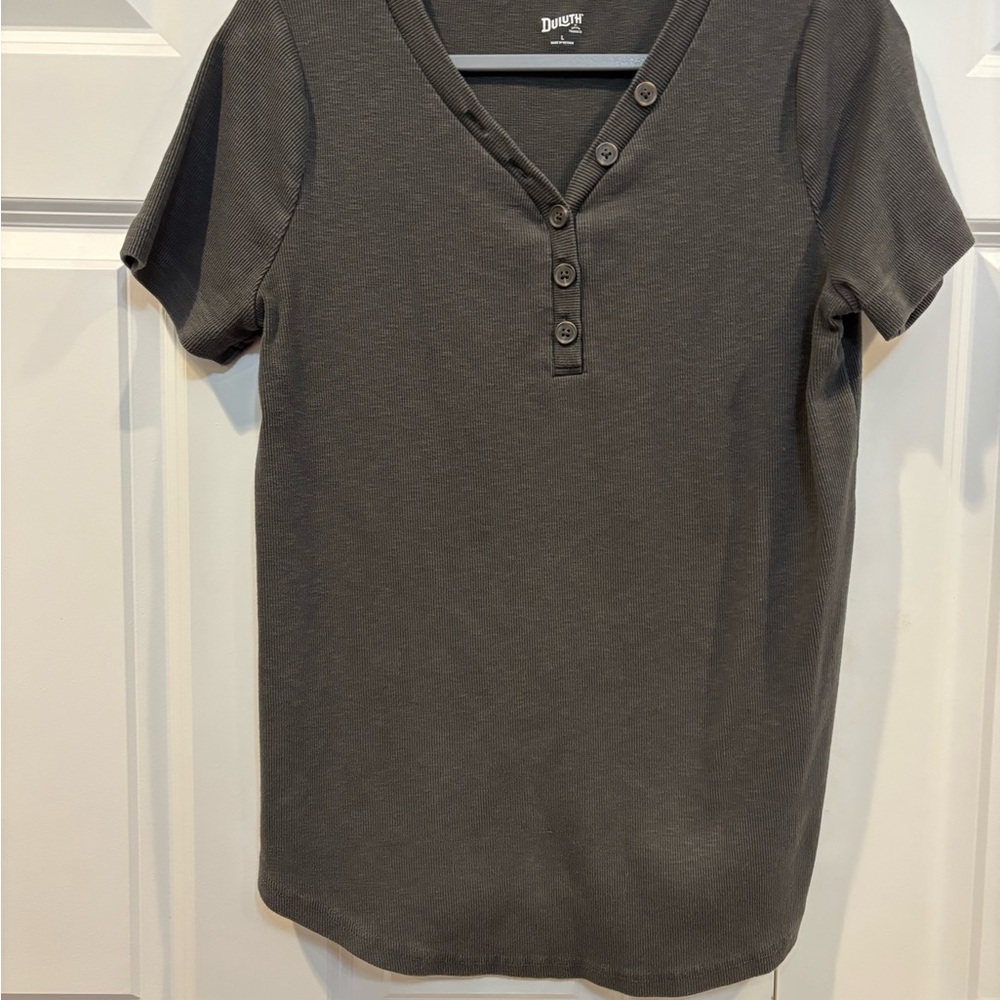 Duluth Trading Co Women's Charcoal Button Henley Top